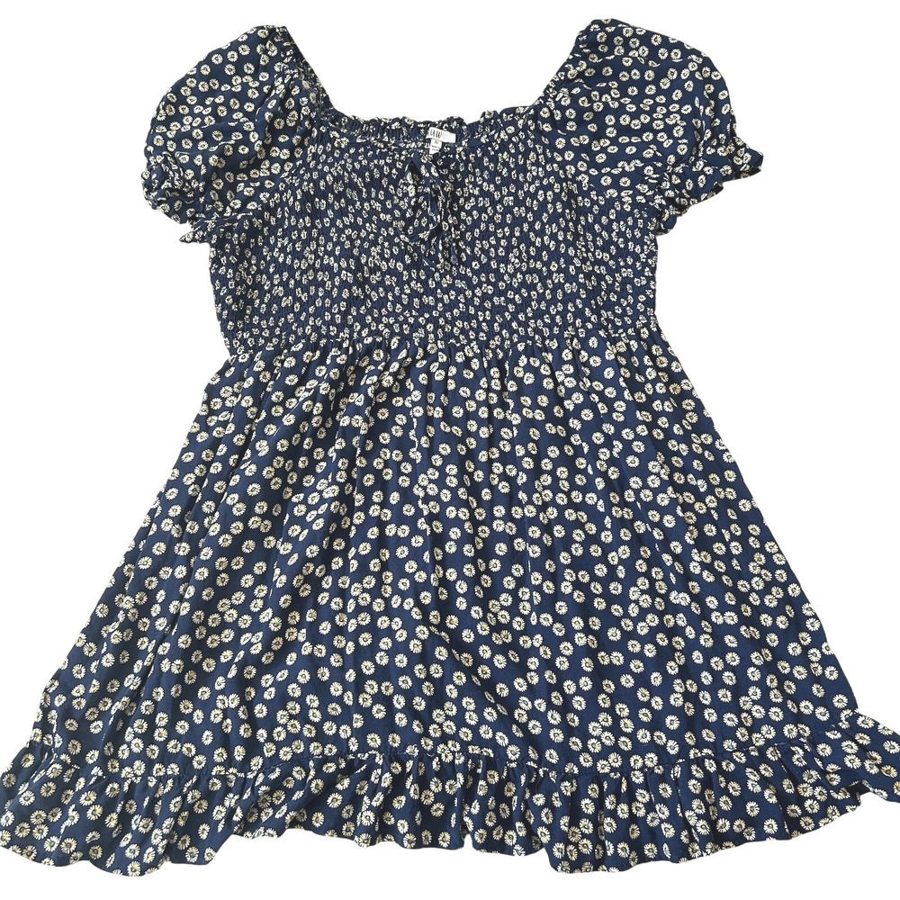 Floral Off the Shoulder Dress Sz 3X Daisies Ruched Short Ruffle Blue Country